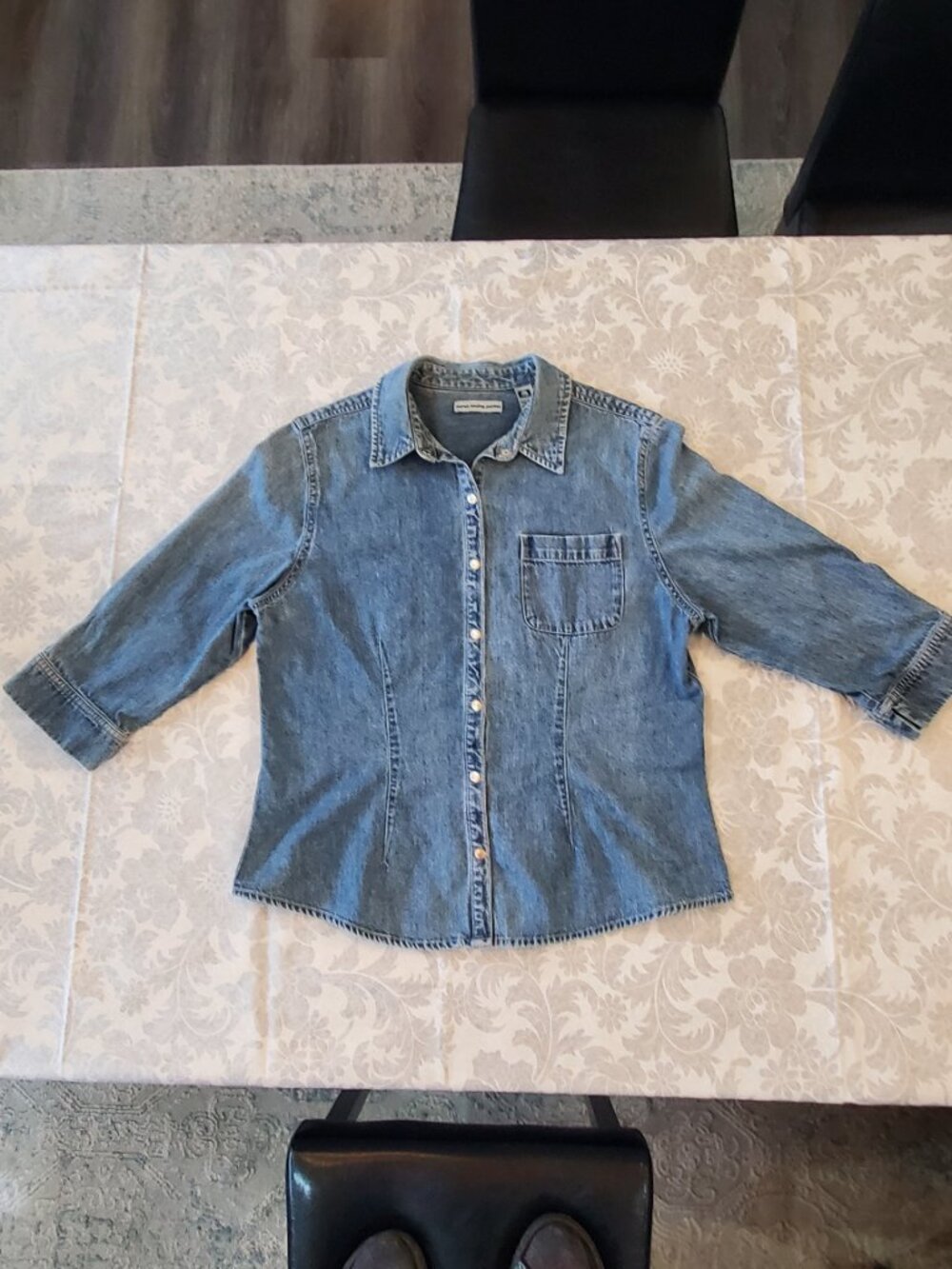 Marsh Landing Petites Vintage 90's 3/4 Sleeve Snap Front Denim Shirt Petite Med